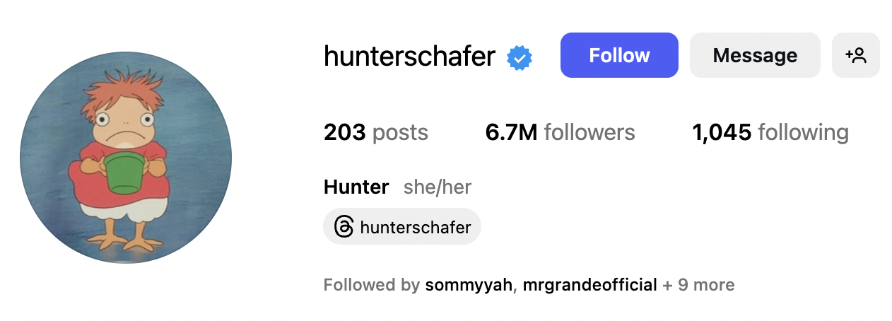 Hunter Schafer IG profile Screenshot _ LGBTQ+ List