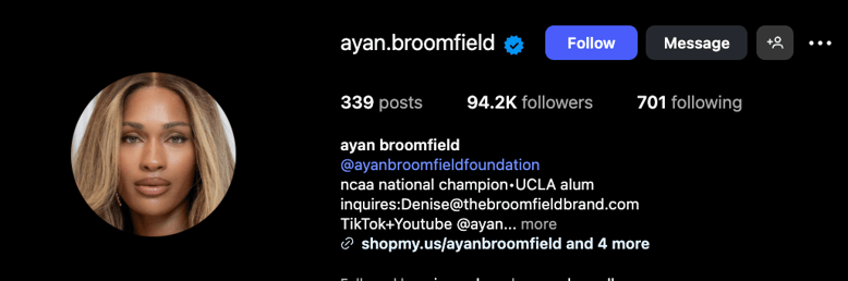 Ayan Broomfiled IG profile