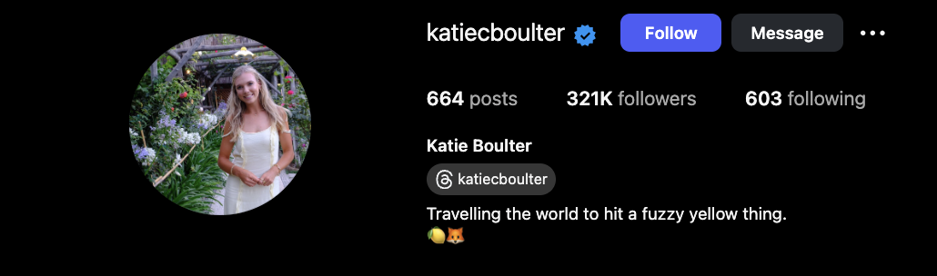 Katie Boulter IG profile